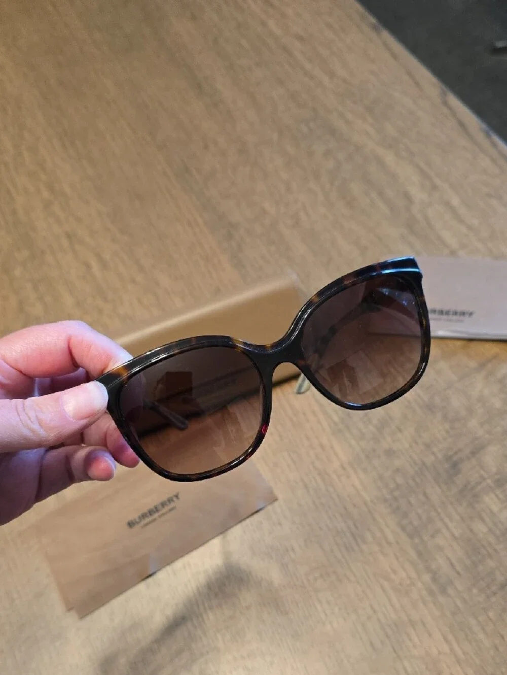 Burberry Brown Sunglasses with Tan Case and Plaid Temples